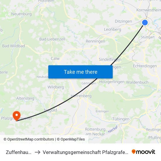 Zuffenhausen to Verwaltungsgemeinschaft Pfalzgrafenweiler map