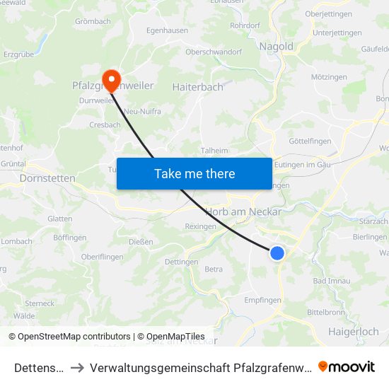 Dettensee to Verwaltungsgemeinschaft Pfalzgrafenweiler map