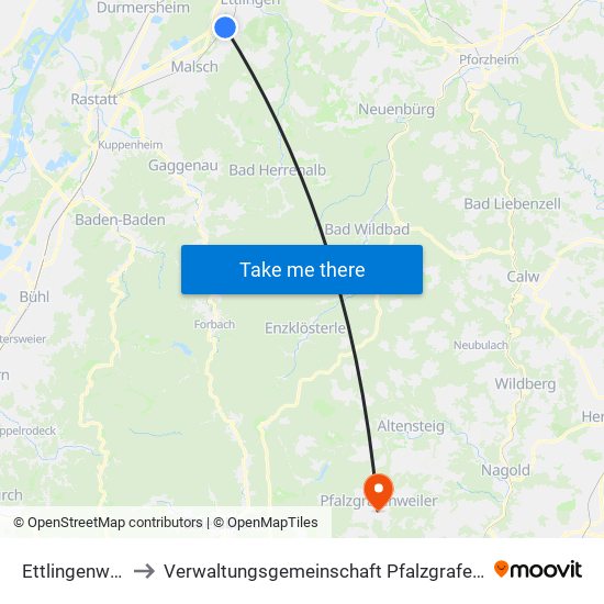 Ettlingenweier to Verwaltungsgemeinschaft Pfalzgrafenweiler map