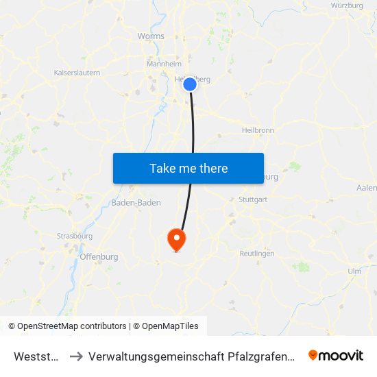 Weststadt to Verwaltungsgemeinschaft Pfalzgrafenweiler map