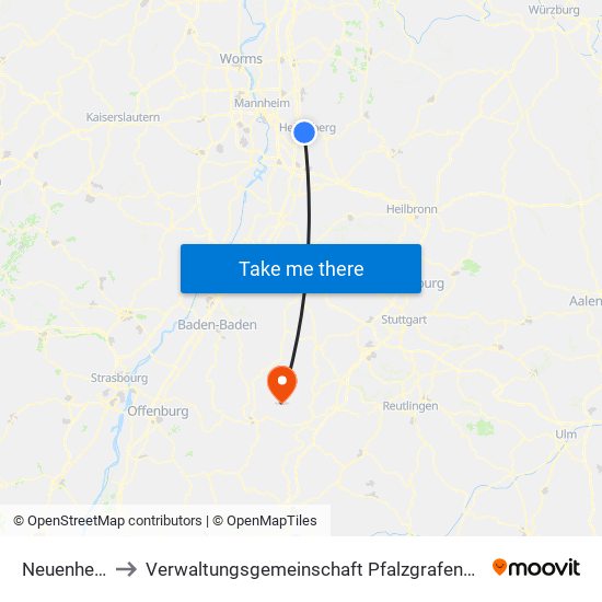 Neuenheim to Verwaltungsgemeinschaft Pfalzgrafenweiler map