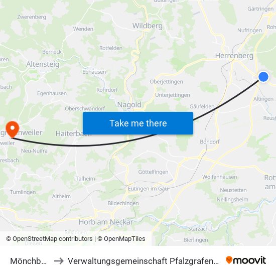 Mönchberg to Verwaltungsgemeinschaft Pfalzgrafenweiler map