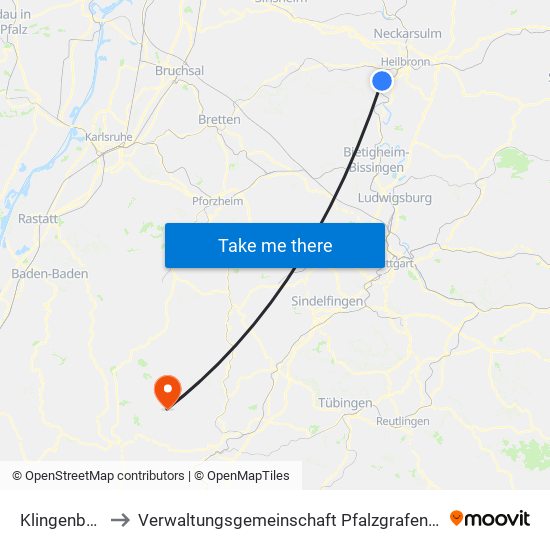 Klingenberg to Verwaltungsgemeinschaft Pfalzgrafenweiler map