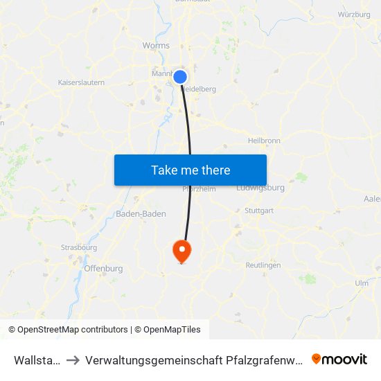 Wallstadt to Verwaltungsgemeinschaft Pfalzgrafenweiler map