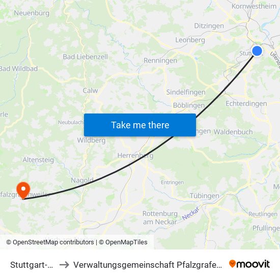 Stuttgart-Ost to Verwaltungsgemeinschaft Pfalzgrafenweiler map