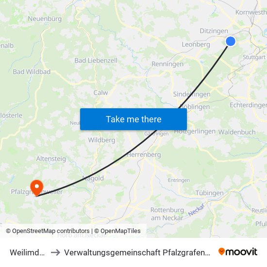 Weilimdorf to Verwaltungsgemeinschaft Pfalzgrafenweiler map