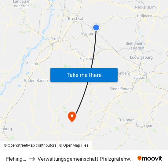 Flehingen to Verwaltungsgemeinschaft Pfalzgrafenweiler map