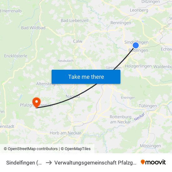 Sindelfingen (Stadt) to Verwaltungsgemeinschaft Pfalzgrafenweiler map