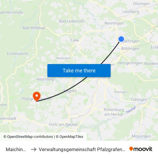 Maichingen to Verwaltungsgemeinschaft Pfalzgrafenweiler map