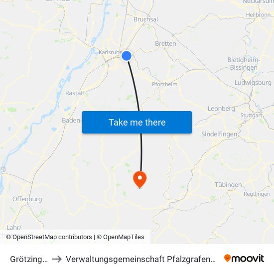 Grötzingen to Verwaltungsgemeinschaft Pfalzgrafenweiler map