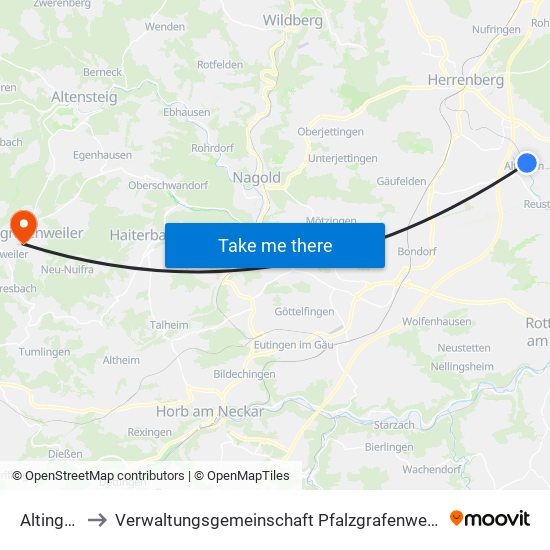 Altingen to Verwaltungsgemeinschaft Pfalzgrafenweiler map