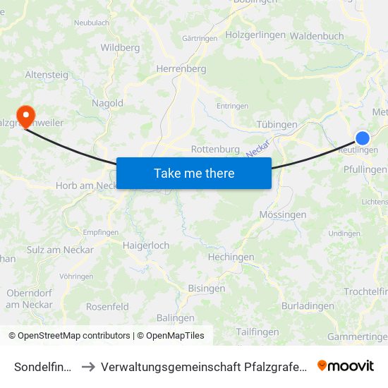 Sondelfingen to Verwaltungsgemeinschaft Pfalzgrafenweiler map