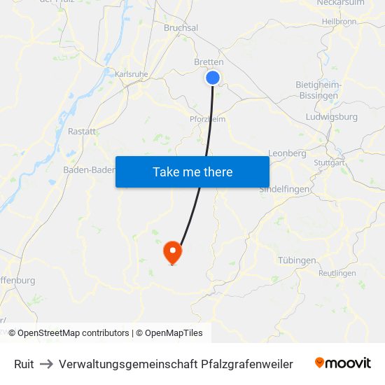 Ruit to Verwaltungsgemeinschaft Pfalzgrafenweiler map