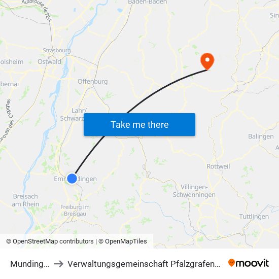 Mundingen to Verwaltungsgemeinschaft Pfalzgrafenweiler map