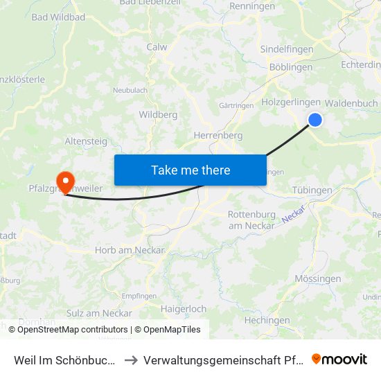 Weil Im Schönbuch (Kernort) to Verwaltungsgemeinschaft Pfalzgrafenweiler map