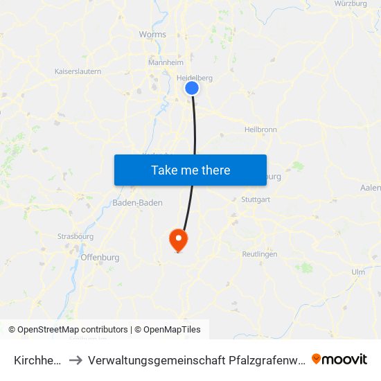 Kirchheim to Verwaltungsgemeinschaft Pfalzgrafenweiler map