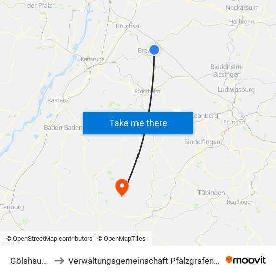 Gölshausen to Verwaltungsgemeinschaft Pfalzgrafenweiler map