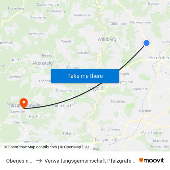 Oberjesingen to Verwaltungsgemeinschaft Pfalzgrafenweiler map