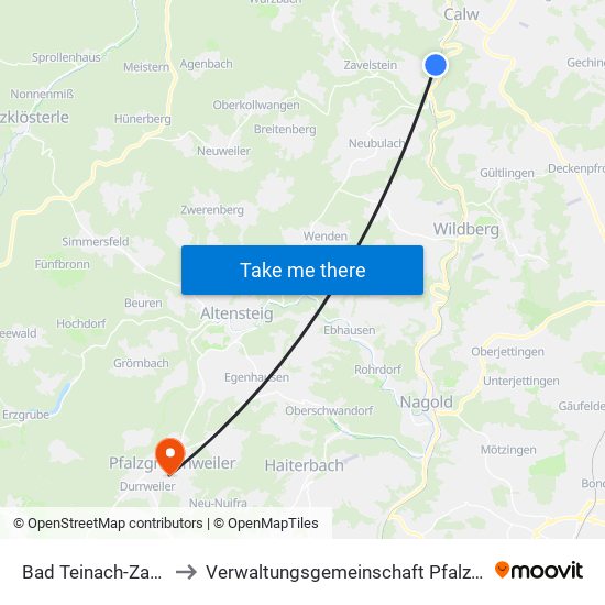 Bad Teinach-Zavelstein to Verwaltungsgemeinschaft Pfalzgrafenweiler map