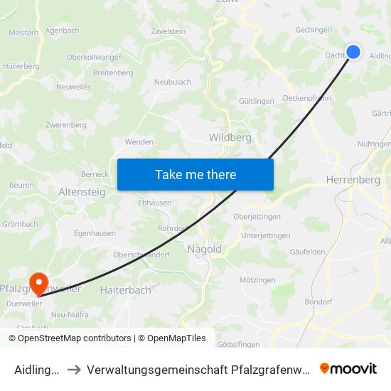 Aidlingen to Verwaltungsgemeinschaft Pfalzgrafenweiler map