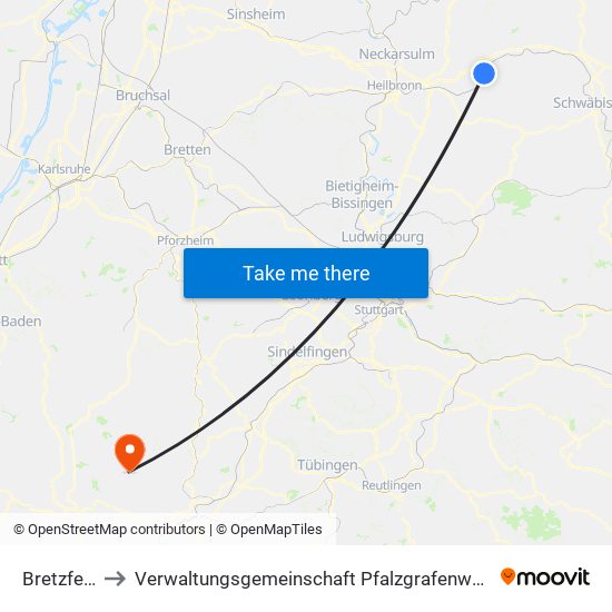 Bretzfeld to Verwaltungsgemeinschaft Pfalzgrafenweiler map