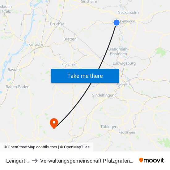 Leingarten to Verwaltungsgemeinschaft Pfalzgrafenweiler map