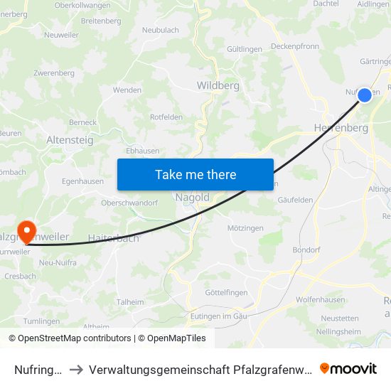 Nufringen to Verwaltungsgemeinschaft Pfalzgrafenweiler map