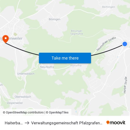 Haiterbach to Verwaltungsgemeinschaft Pfalzgrafenweiler map