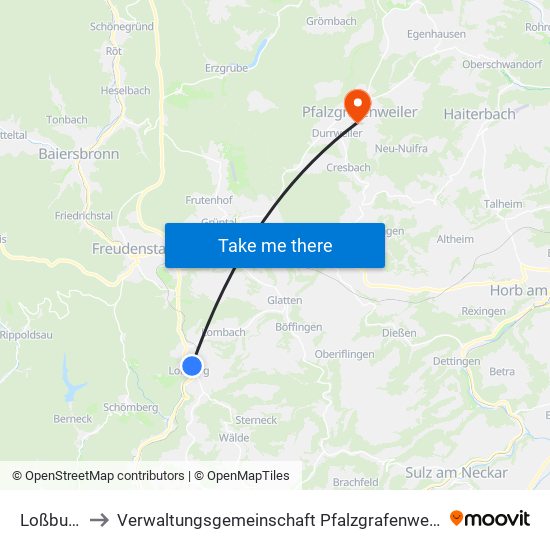 Loßburg to Verwaltungsgemeinschaft Pfalzgrafenweiler map