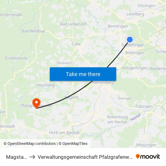 Magstadt to Verwaltungsgemeinschaft Pfalzgrafenweiler map