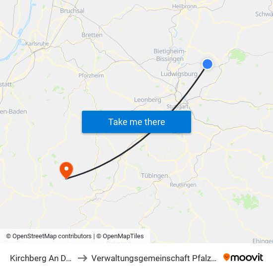 Kirchberg An Der Murr to Verwaltungsgemeinschaft Pfalzgrafenweiler map