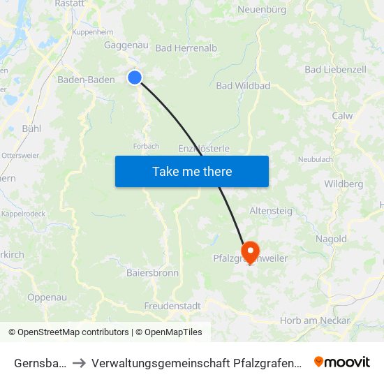 Gernsbach to Verwaltungsgemeinschaft Pfalzgrafenweiler map