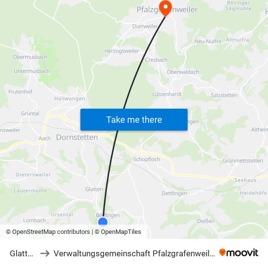 Glatten to Verwaltungsgemeinschaft Pfalzgrafenweiler map