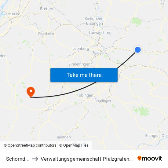Schorndorf to Verwaltungsgemeinschaft Pfalzgrafenweiler map