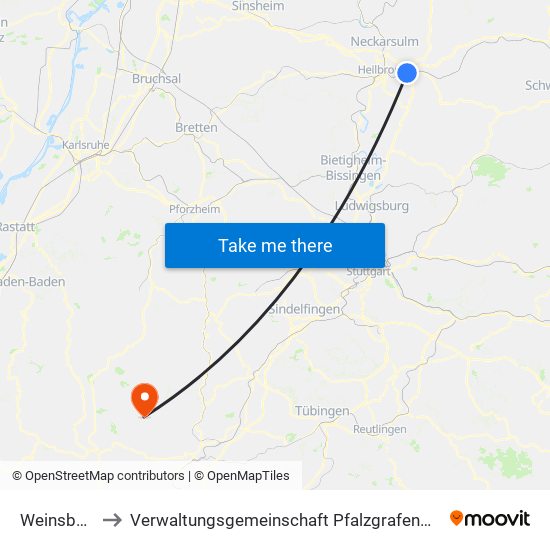 Weinsberg to Verwaltungsgemeinschaft Pfalzgrafenweiler map