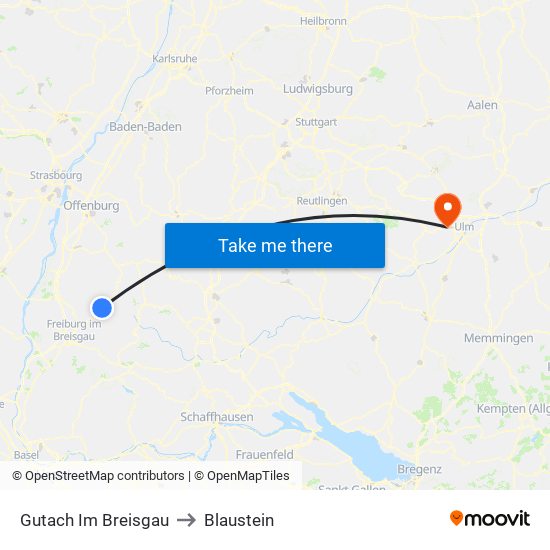 Gutach Im Breisgau to Blaustein map