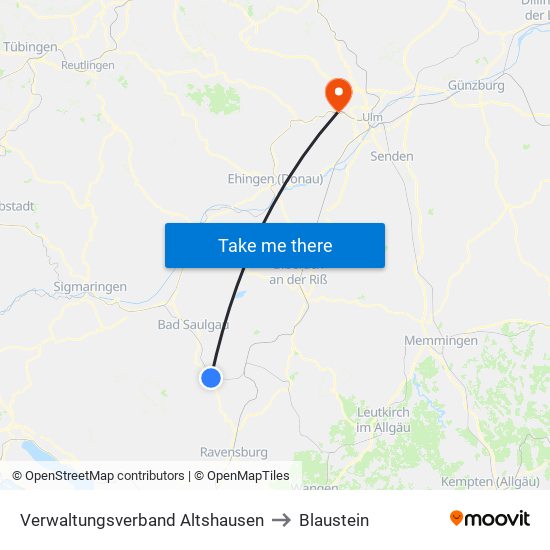 Verwaltungsverband Altshausen to Blaustein map
