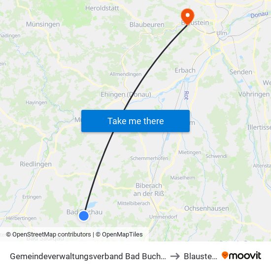 Gemeindeverwaltungsverband Bad Buchau to Blaustein map