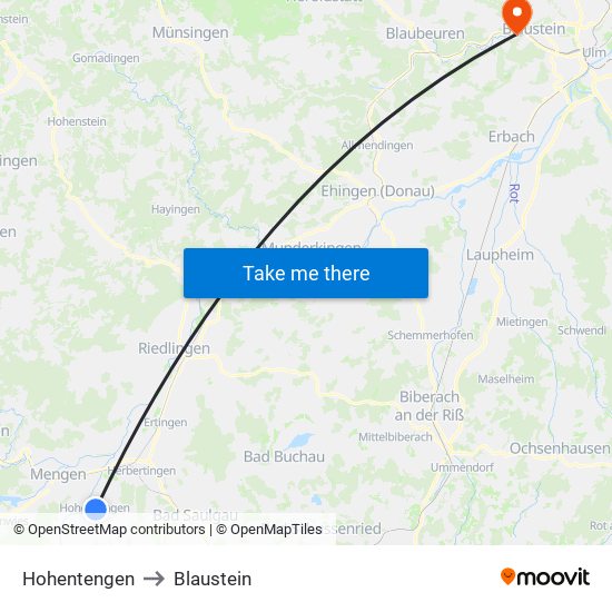 Hohentengen to Blaustein map