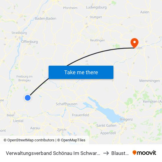 Verwaltungsverband Schönau Im Schwarzwald to Blaustein map