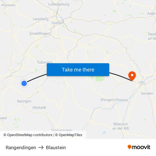 Rangendingen to Blaustein map