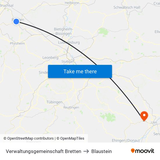 Verwaltungsgemeinschaft Bretten to Blaustein map