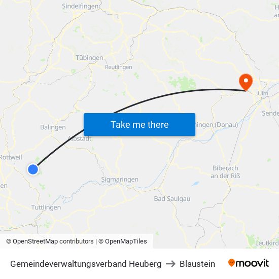 Gemeindeverwaltungsverband Heuberg to Blaustein map