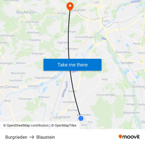 Burgrieden to Blaustein map