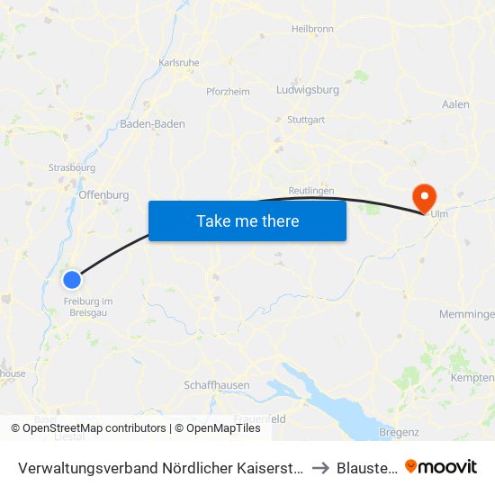 Verwaltungsverband Nördlicher Kaiserstuhl to Blaustein map