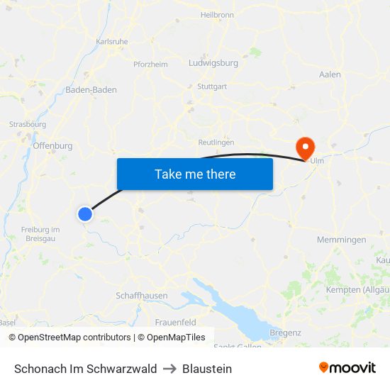 Schonach Im Schwarzwald to Blaustein map