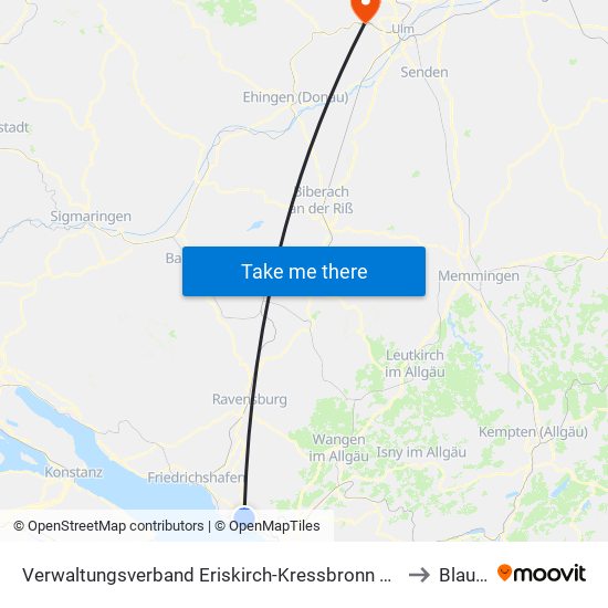 Verwaltungsverband Eriskirch-Kressbronn am Bodensee-Langenargen to Blaustein map