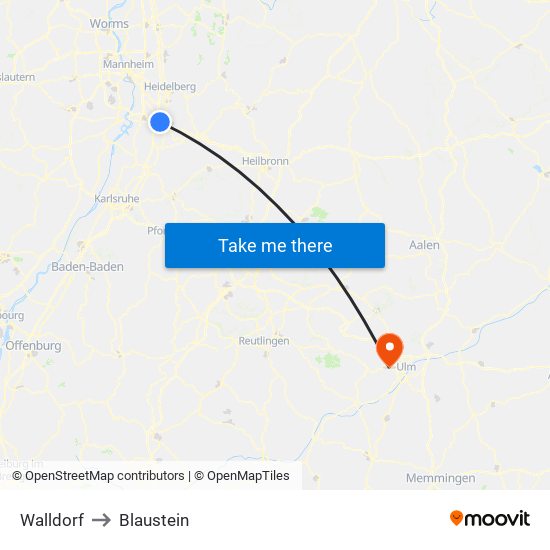 Walldorf to Blaustein map