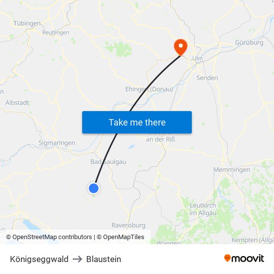 Königseggwald to Blaustein map