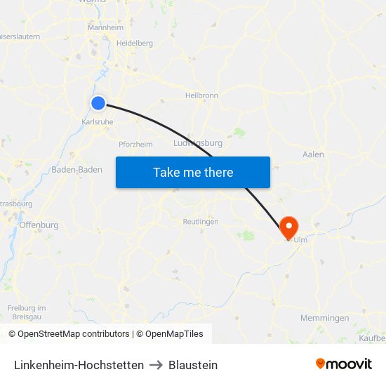 Linkenheim-Hochstetten to Blaustein map